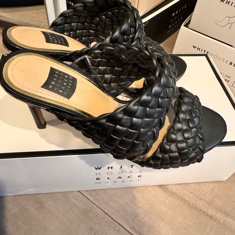 White House Black Market Woven Mid-Heel Slide Sandals Size 6.5 - Picture 8 of 11